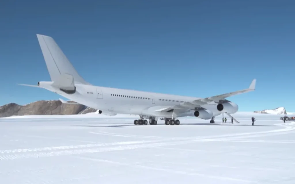 Pilot becomes first ever to land an Airbus A340 in Antarctica in breathtaking and historic footage