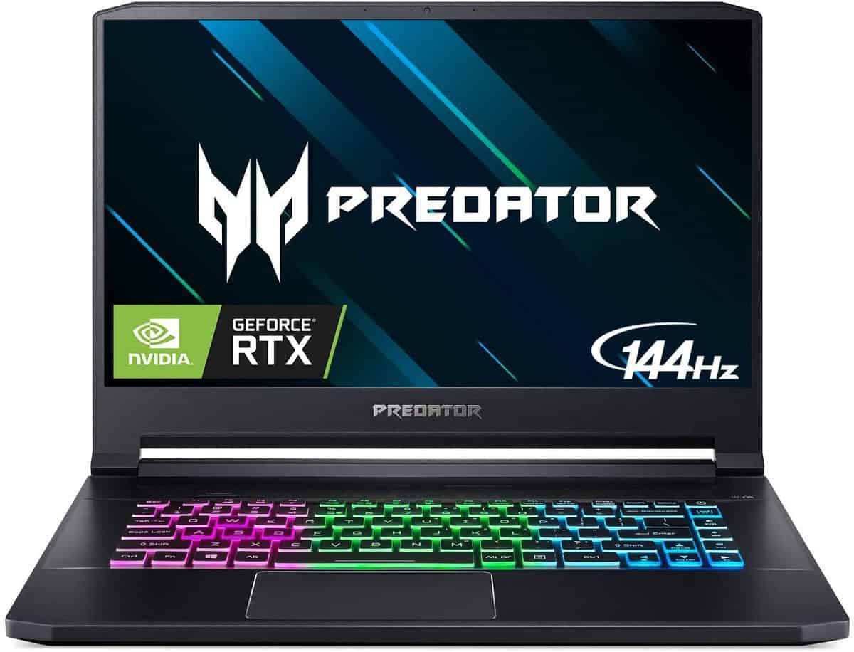 Acer Predator Triton 500 laptop pictured with a colourful keyboard.