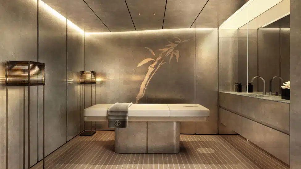 Giorgio Armani-designed superyacht makes dazzling debut with satin gold exterior and luxe features