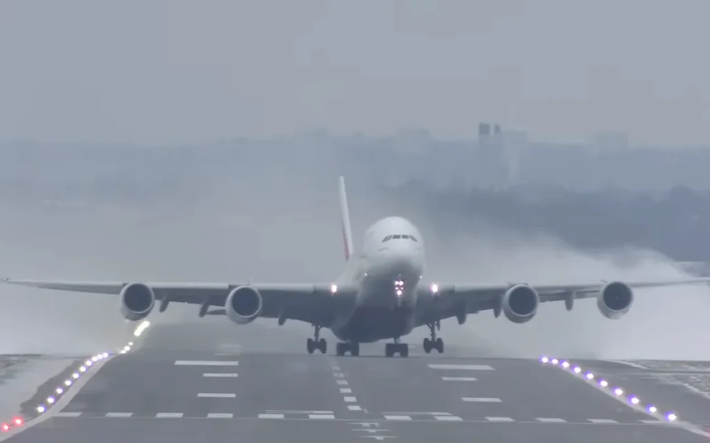 Footage captures Emirates pilot expertly landing Airbus A380 during UAE’s largest thunderstorm