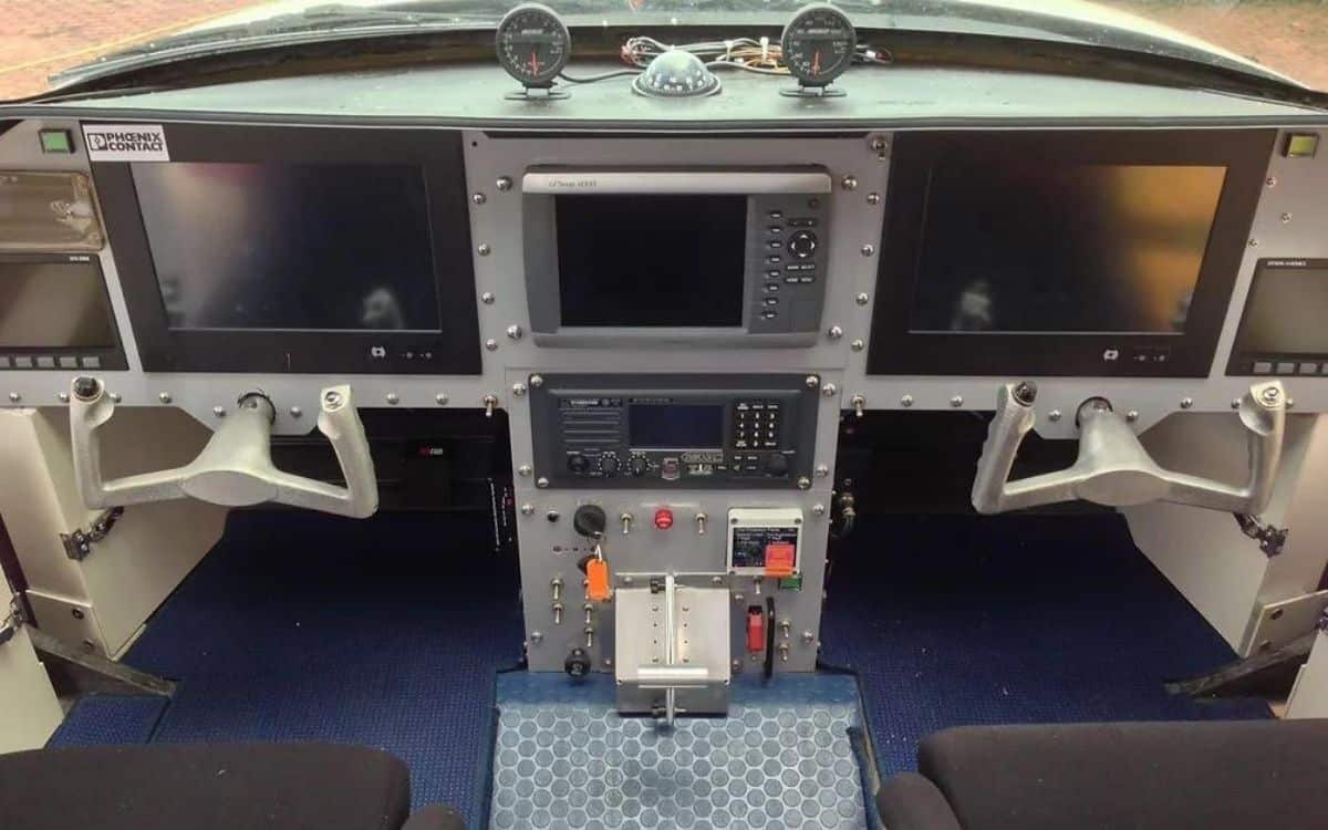 The cockpit is pictured.