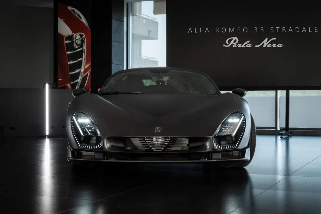 Alfa Romeo unveils 2026 33 Stradale Perla Nera, a one-off blacked out carbon fiber version of its ultra-limited supercar