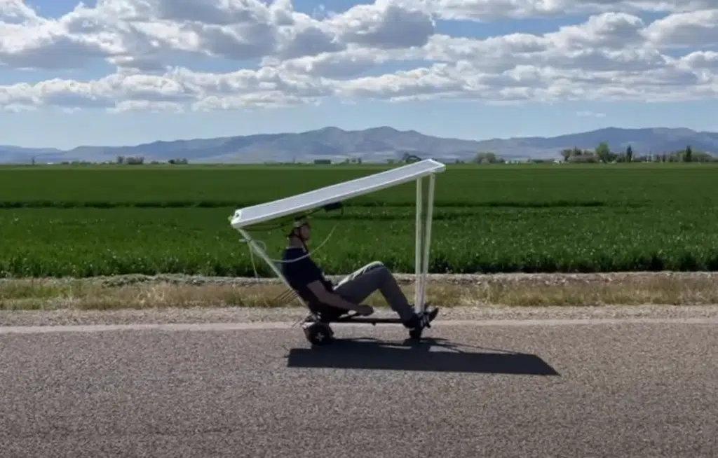 An American man built a solar powered car using a broken hoverboard, turning junk into a DIY vehicle with infinite range using only sunlight