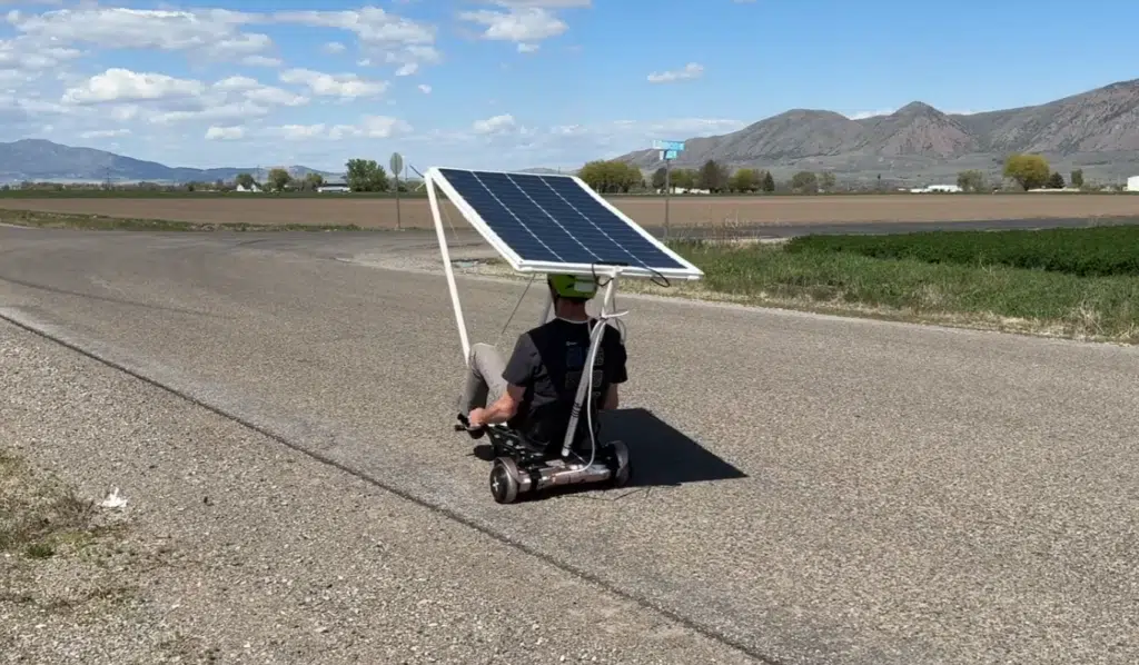 An American man built a solar powered car using a broken hoverboard, turning junk into a DIY vehicle with infinite range using only sunlight