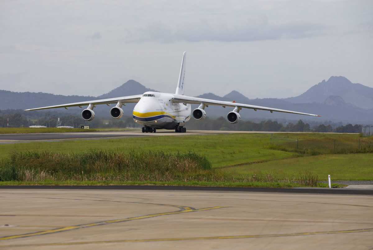 An Antonov AN-124 cargo aircraft arrives at RAAF Base Amberley in Queensland.