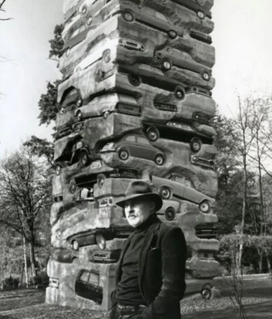 60 cars stacked in a 60-foot concrete tower will be locked in a fixed state forever