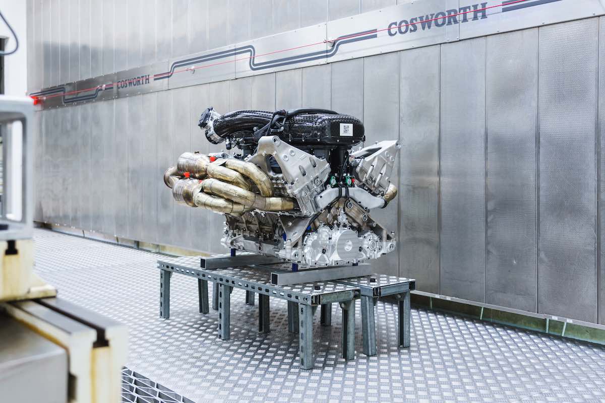 The Cosworth V12 engine for the Aston Martin Valkyrie undergoing testing