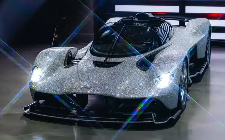 This $4M bedazzled Aston Martin Valkyrie Spider, owned by a Utah millionaire, took 12 people, 300,000 hand-laid gems, and 1,500 hours to craft
