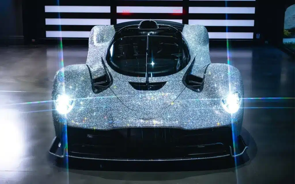 This $4M bedazzled Aston Martin Valkyrie Spider, owned by a Utah millionaire, took 12 people, 300,000 hand-laid gems, and 1,500 hours to craft