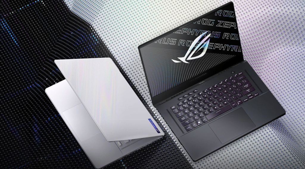 The Asus ROG Zephyrus G15 laptop in two colours.