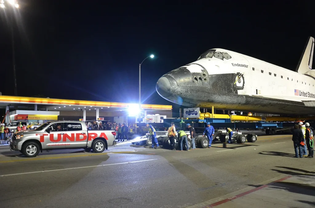 A factory Toyota Tundra CrewMax towed both the Space Shuttle and its rig in California for about 5 minutes, and it only stopped because it had run out of runway