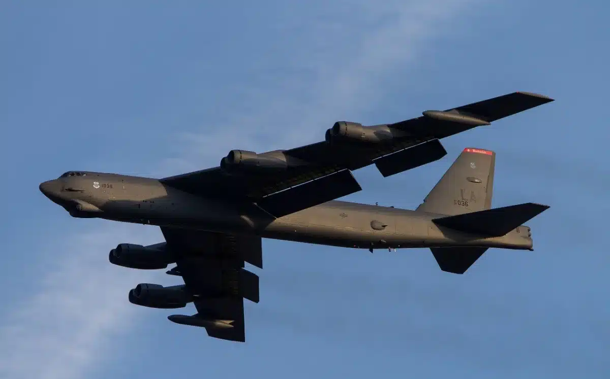 B-52 Stratofortress captured passing over beach with incredible 8 engine whistle