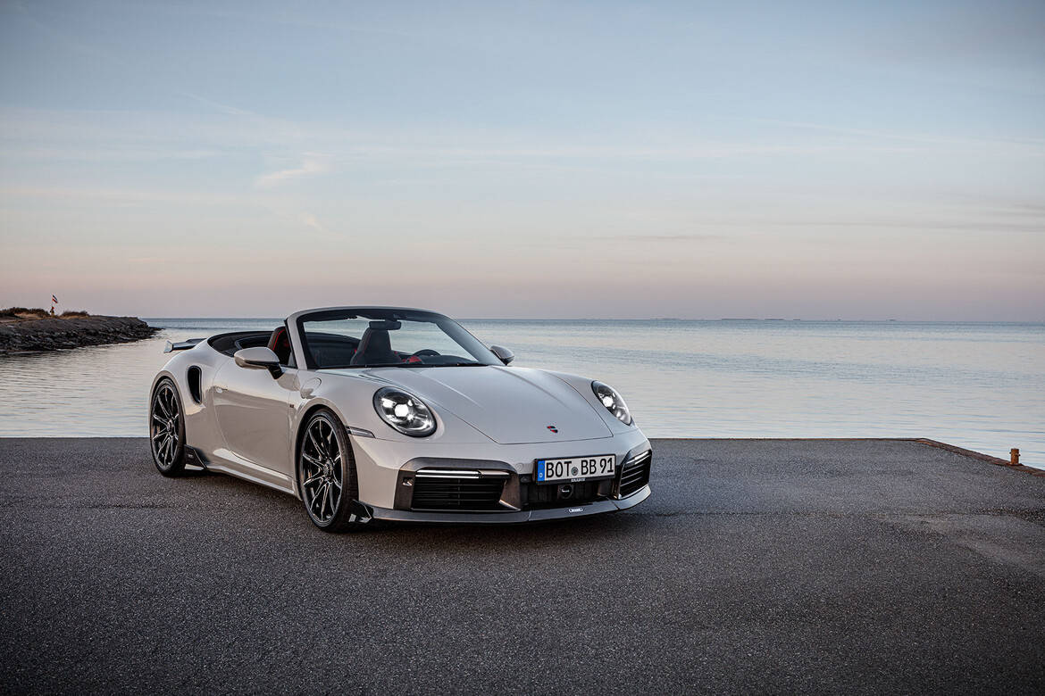 Brabus's take on the Porsche 911 parked by the sea.