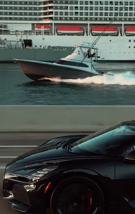 California billionaire simultaneously receives Bugatti Mistral and custom 50-foot boat then races them against each other