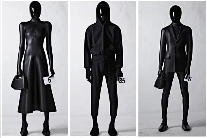 Balenciaga face shield w three different outfits