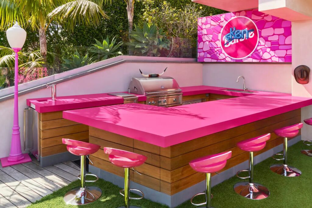 Barbie Airbnb wet bar and fire pit