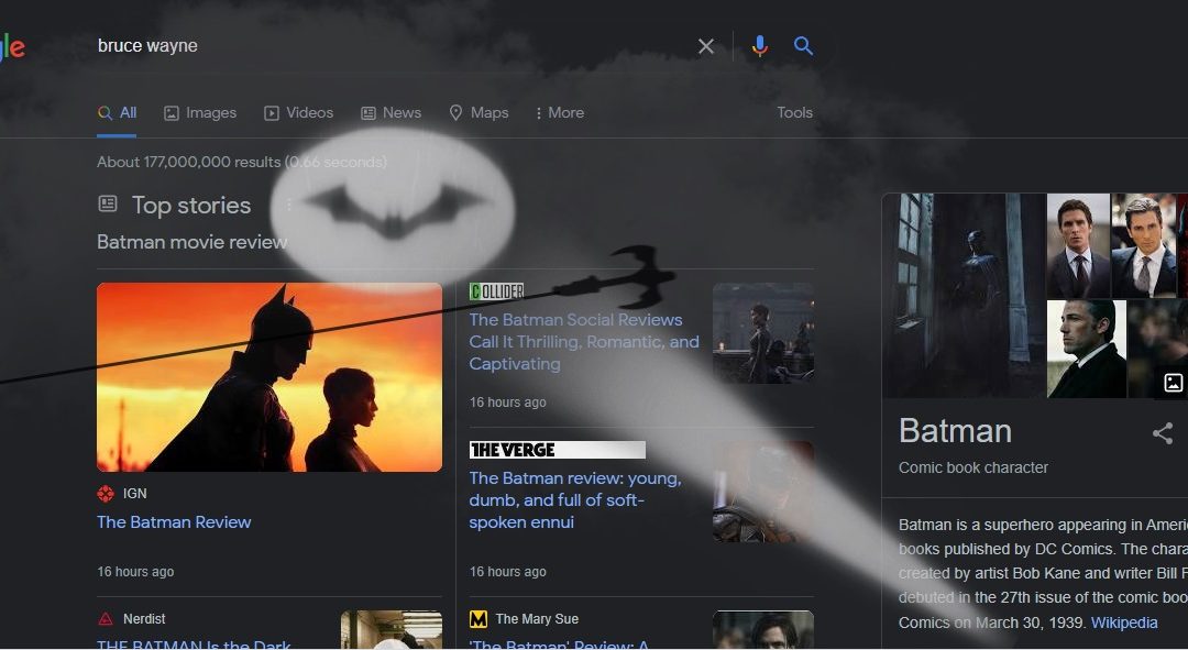 Google celebrates ‘The Batman’ film release with a Bat-Signal Easter Egg