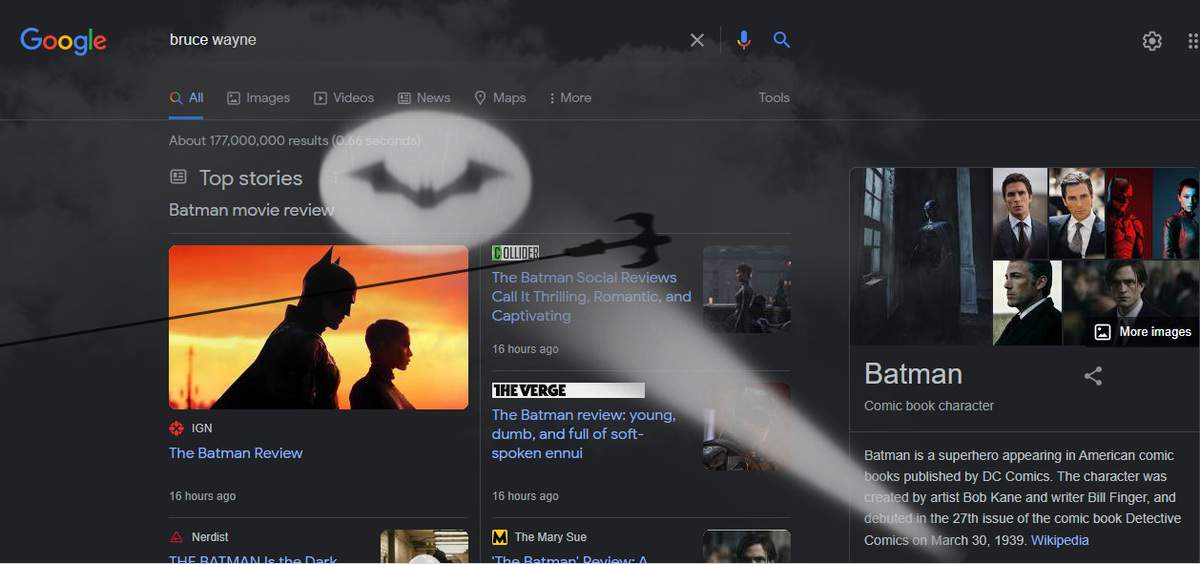 Bat Signal Easter Egg on Google