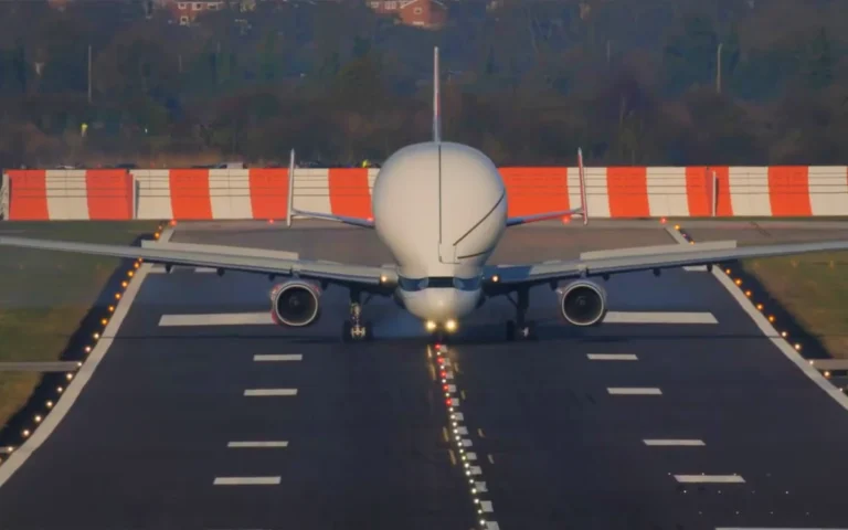 This rare Airbus Beluga XL was recorded performing an extraordinary landing in the UK, halting almost immediately as it touched the Welsh tarmac.