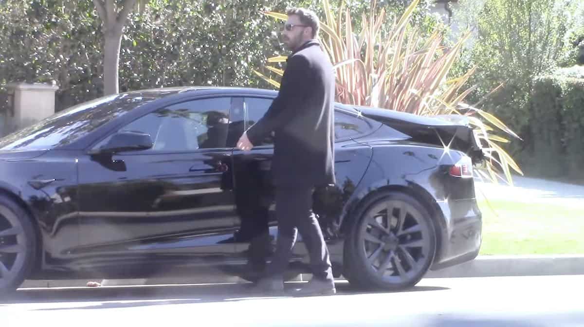 Ben Affleck getting into his Tesla Model S Plaid