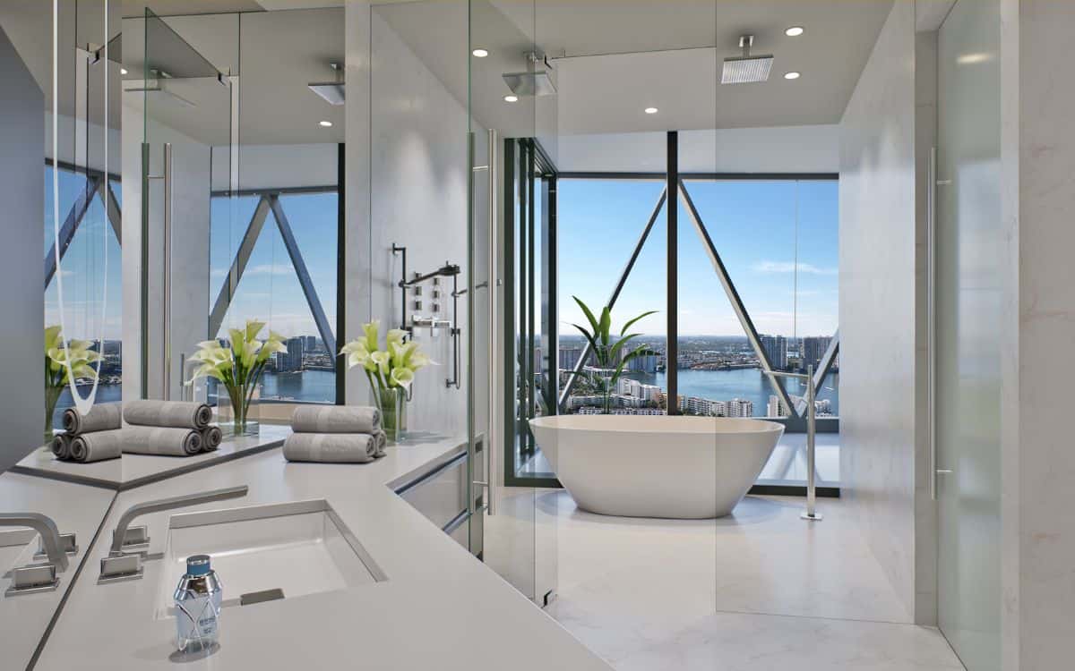 The luxurious but minimalist bathroom.