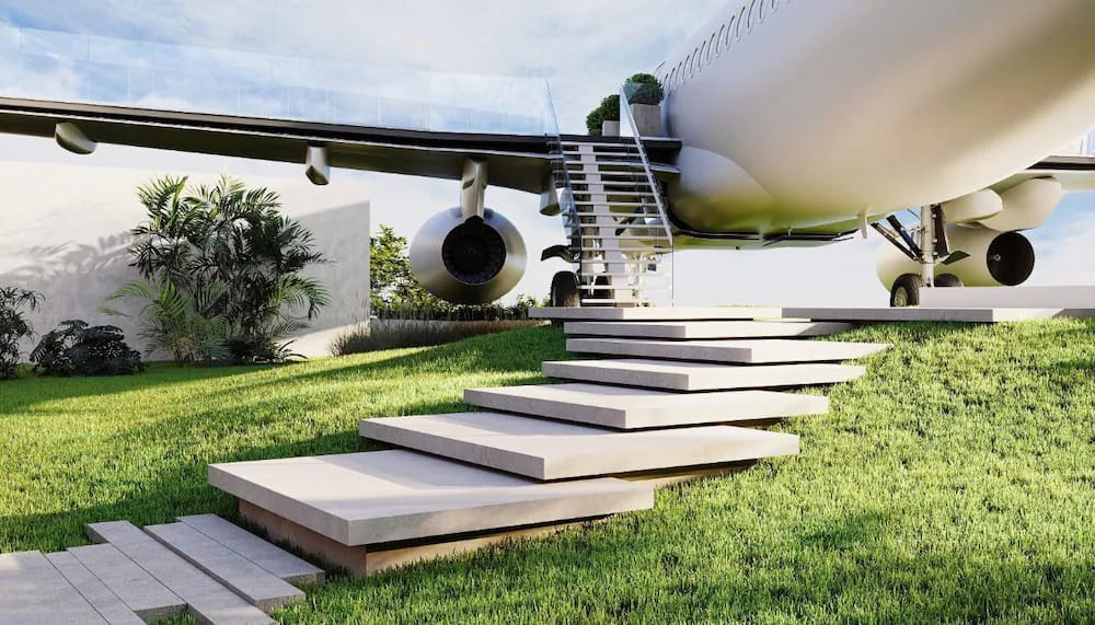Boeing 737 jet turned private villa in Bali, staircase