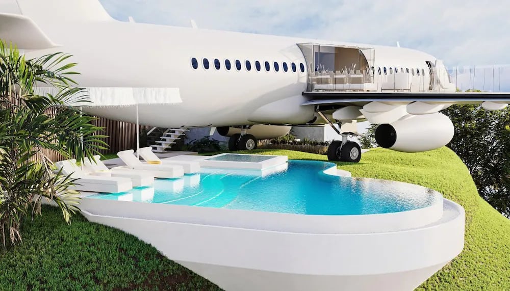 Boeing-737-jet-turned-private-villa-in-Bali-staircase