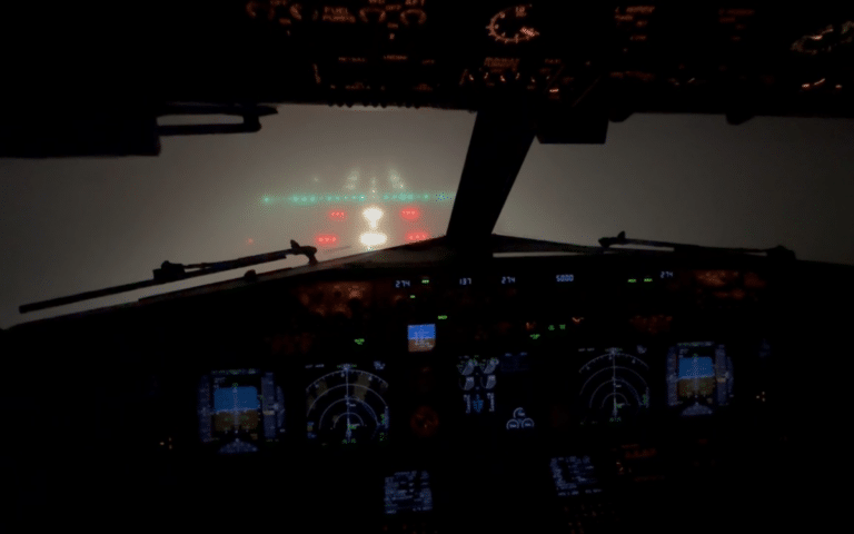 This Boeing 737 landing in near zero visibility is textbook stuff