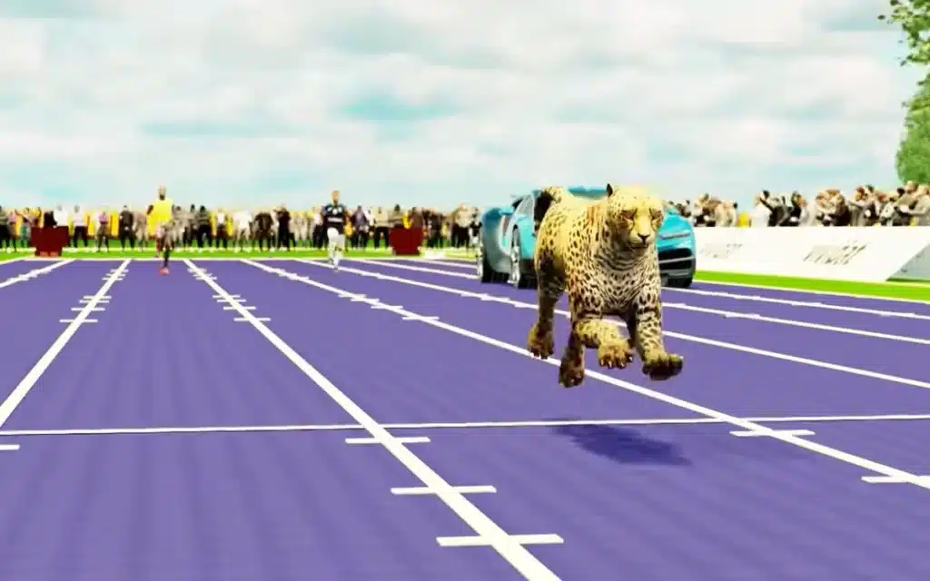 An incredible simulation has showcased how Usain Bolt would fare in a trademark 100m race against a Bugatti Chiron Super Sport and a cheetah