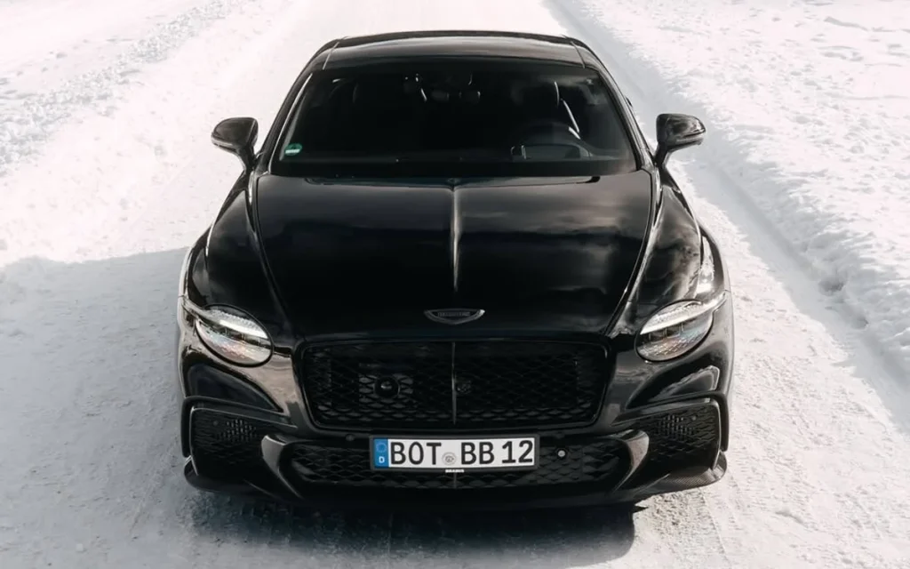 Brabus shows off its famous Bentley Continental GT build as the 900 Superblack is pictured drifting through snowy mountains in Austria