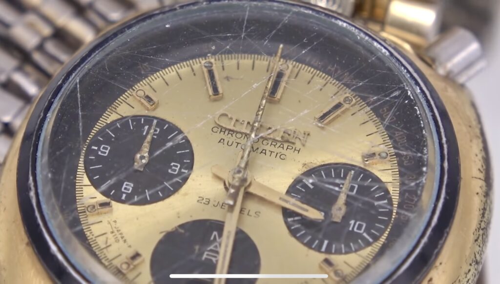 Brad Pitt's timepiece, dial, before - Image courtesy of Red Dead Restoration YT channel