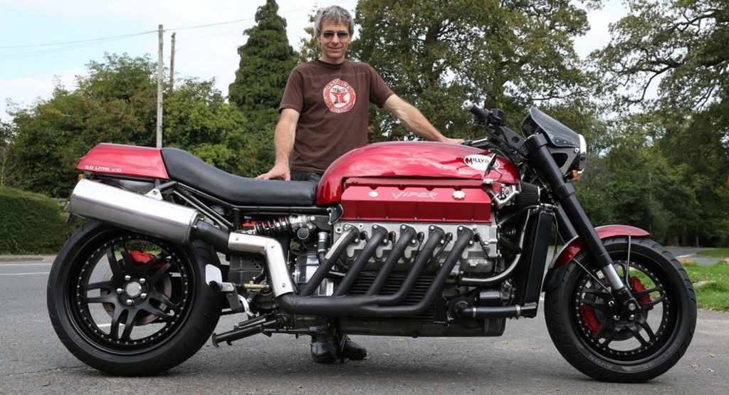 Allen Millyard with his V10-powered motorbike.