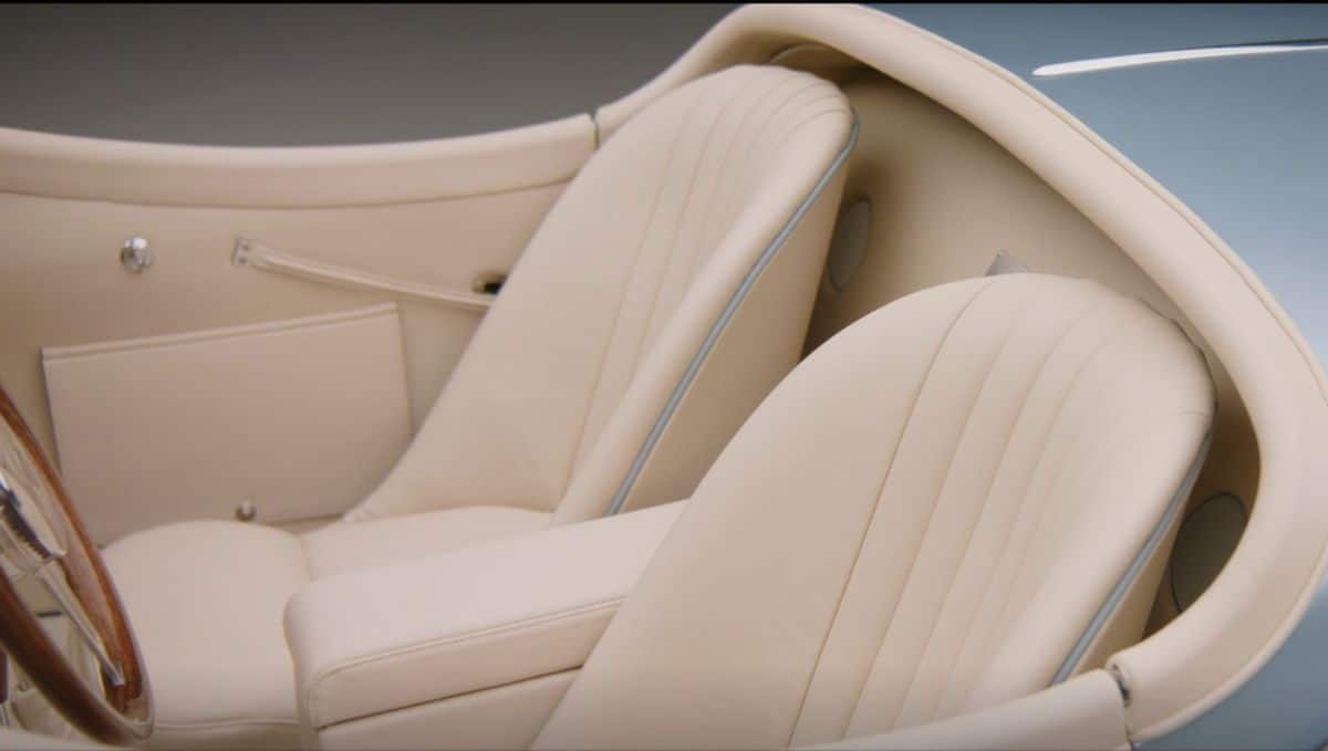 The cream interior of the car.