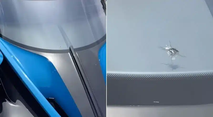 Bugatti Bolide hypercar chipped windshield
