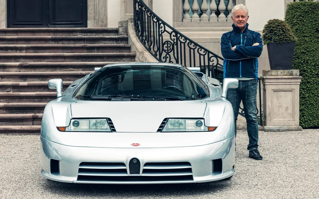 A classic Bugatti EB110 was spotted on a highway in the Netherlands, but one feature left fellow drivers laughing at the rare supercar