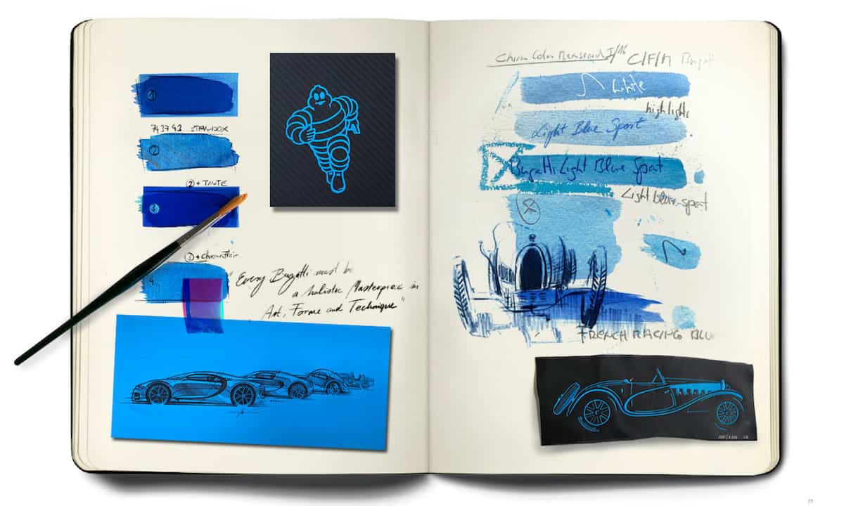 Sketches showing the evolution of French Racing Blue