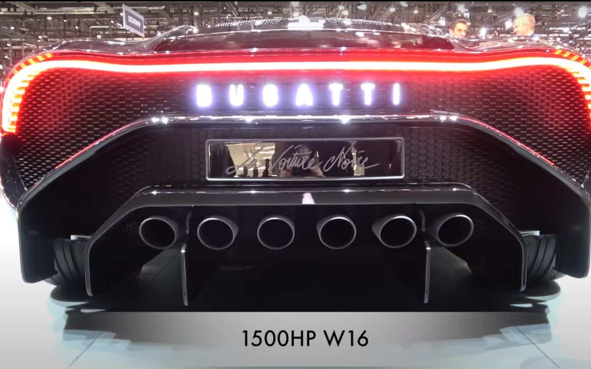 The six exhaust pipes on the back of the Bugatti La Voiture Noire.