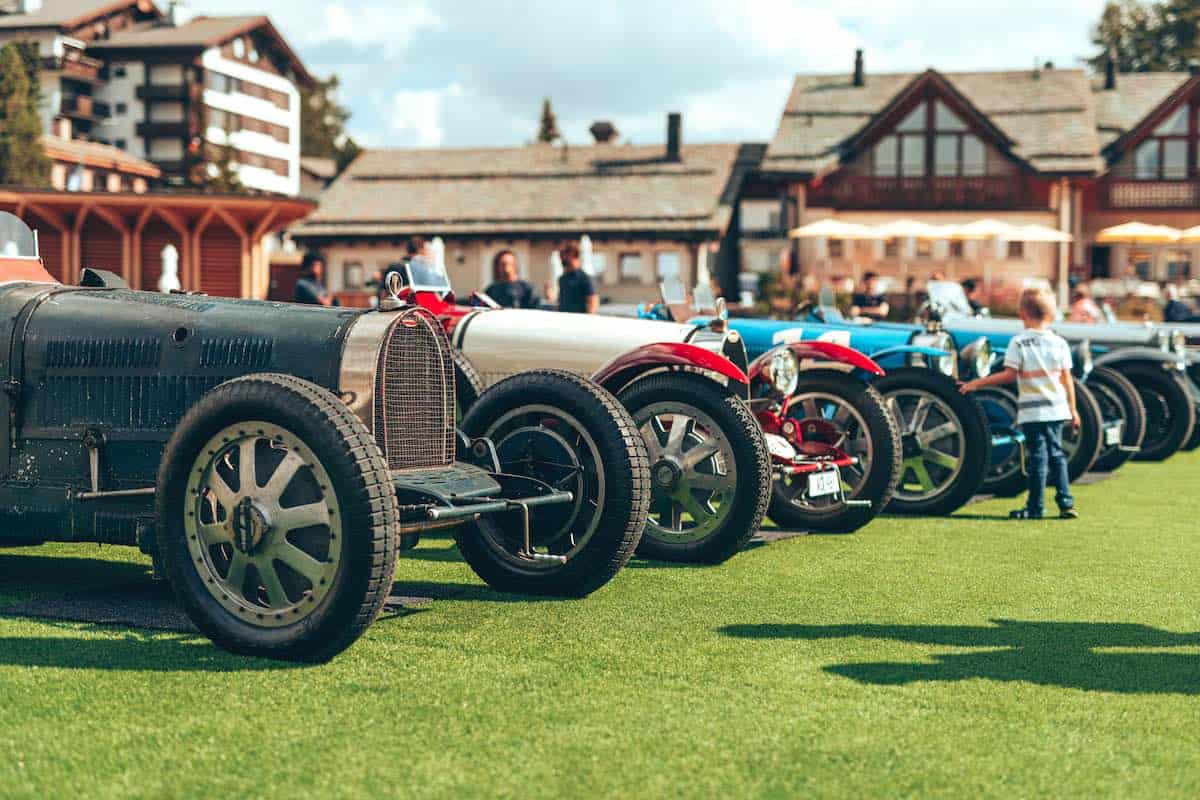 Bugattis on display at the Kulm Country Club