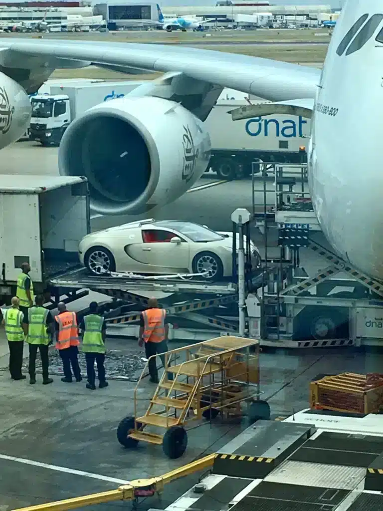 Bugatti loaded on a plane