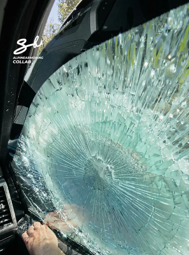 A .50 caliber round was shot straight at windows of commercially available vehicle with unbelievable outcome