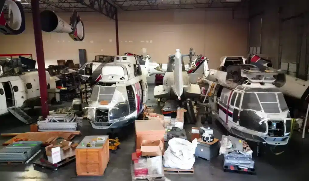 Warehouse full of helicopters