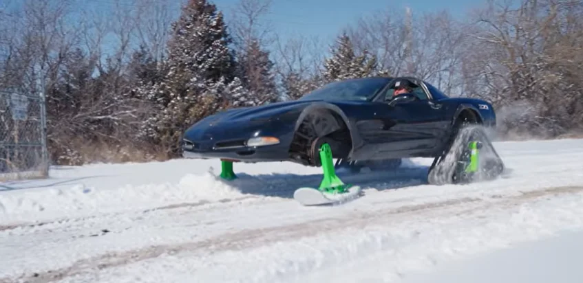 Kansas YouTuber just turned a C5 Corvette into the ultimate winter toy by swapping wheels for tracks and skis