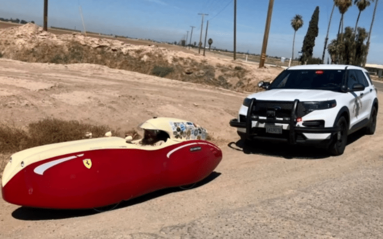 The CHP pulled over this Ferrari-covered "motorcycle" - but is all as it seems? Meet the Quatrevelo.