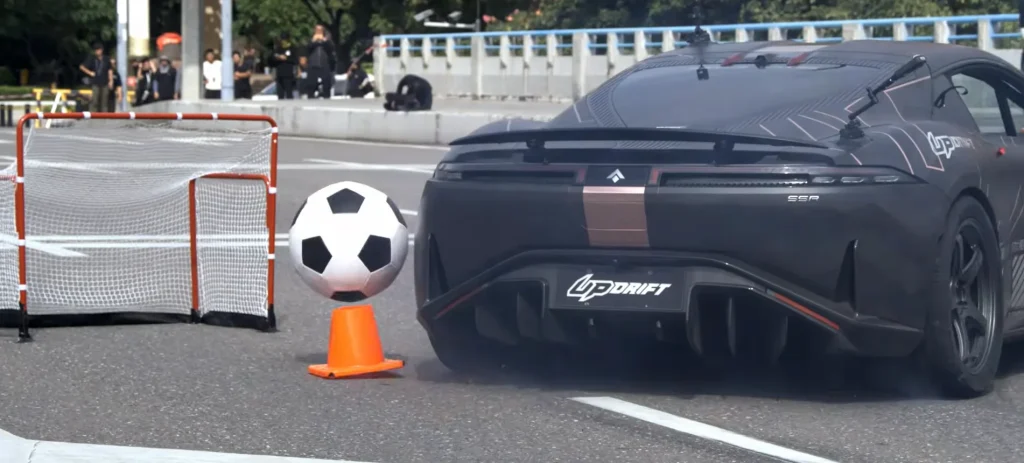 Chinese performance EV with 1,224HP broke the drift world record in the most aggressive way possible as it launched completely airborne before drifting