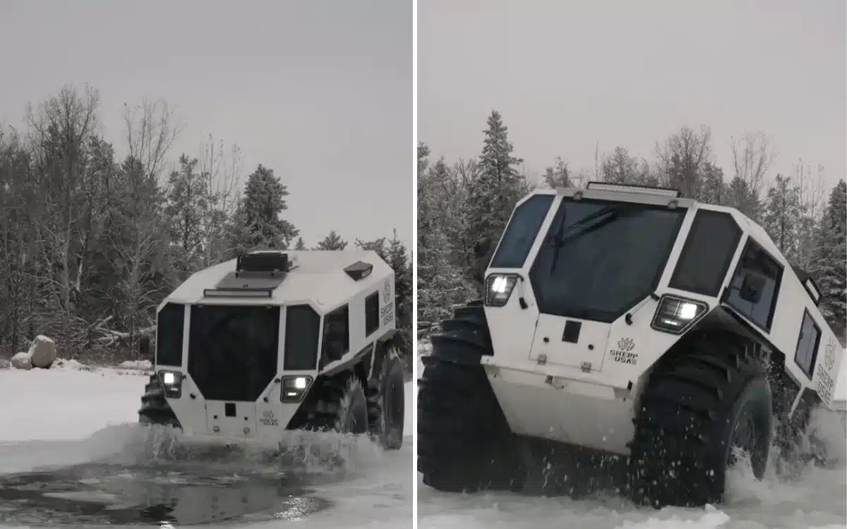 Sherp’s latest off-roader conquers 15ft pond before expertly crawling back onto ice