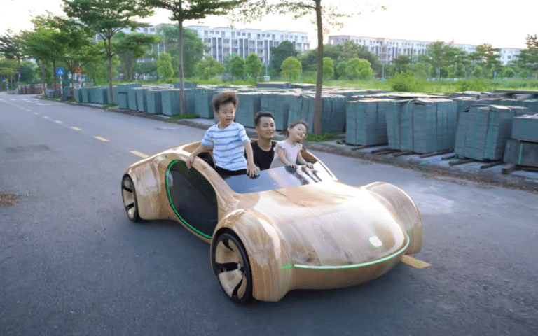 Dad built wooden Apple Car for son after real thing canceled