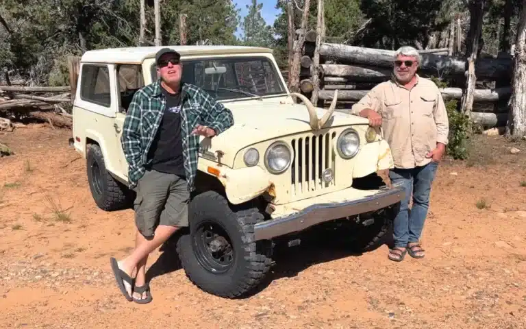 Duo take road trip in rare Jeepster to 1949 Chevy dealership