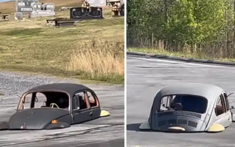 Volkswagen Beetle is so low it appears stuck into the ground