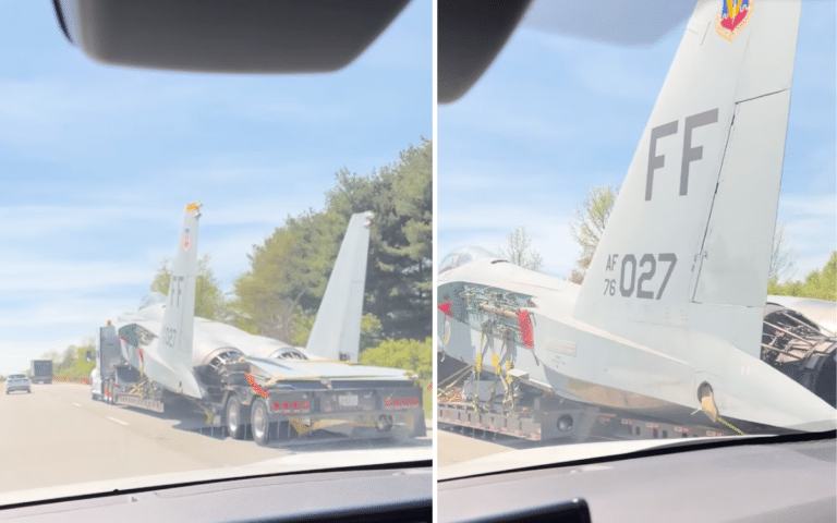 F-15 being transported on the road