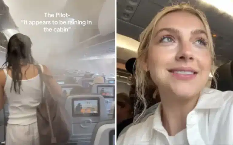 Passenger goes viral for documenting common occurrence of rain inside plane cabin